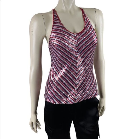 DKNY Sequined Red, White, and Blue Tank Top Good Condition - Picture 2 of 13